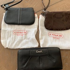 Coach wallet, 2 wristlets, and 2 duster bags